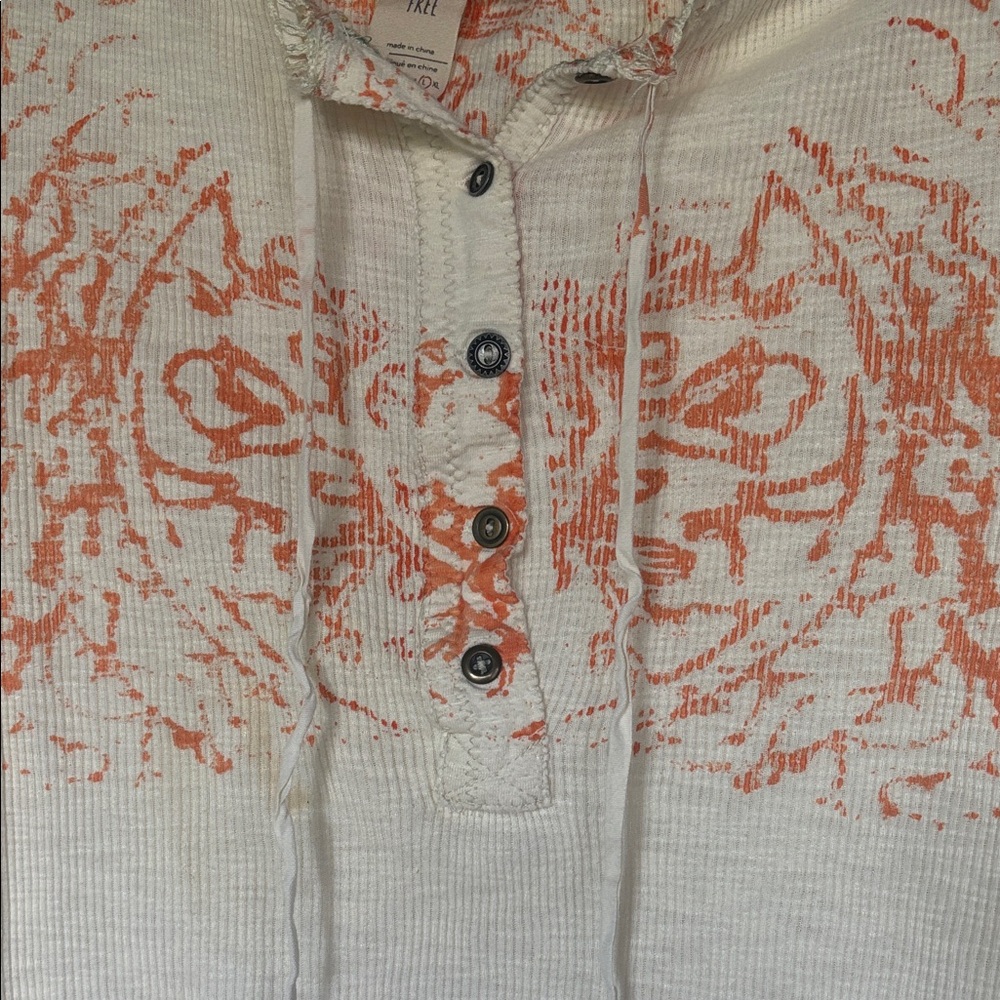 We The Free Cream and Orange Graphic Blouse - Picture 2 of 4